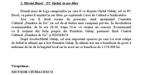 Comunicatul de presă semnat de viceprimarul Ciumacenco, referitor la meciul Basel-Oțelul