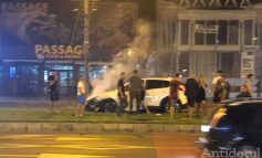 VIDEO/Cascadorie auto în Țiglina 1: o mașină a izbit bordura dublă și a plonjat pe scuar